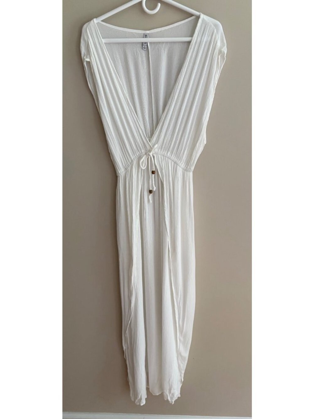 Raviya White Crinkle Maxi Kaftan Cover Up Dress Size Large Boho Beach Resort - Picture 6 of 12
